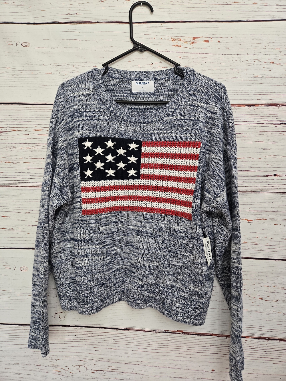 NWT Old Navy American Flag Cotton Sweater Navy Size Medium